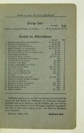 Übersicht der farbigen Tafel und des Bilderanhangs