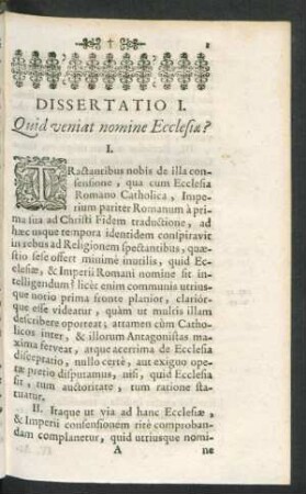 Dissertatio I. Quid veniat nomine Ecclesiae?