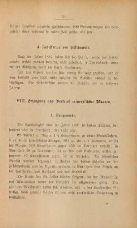 VIII. Erzeugung und Vertrieb mineralischer Waren.