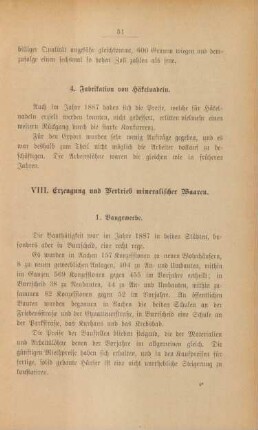 VIII. Erzeugung und Vertrieb mineralischer Waren.