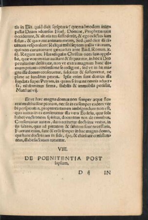 VIII. De Poenitentia Post lapsum.