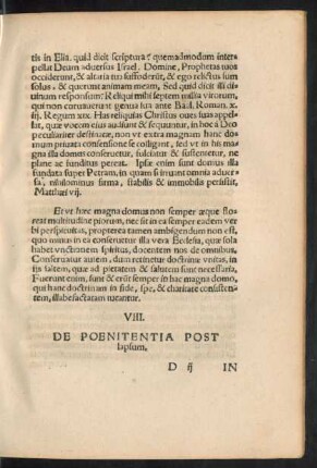 VIII. De Poenitentia Post lapsum.