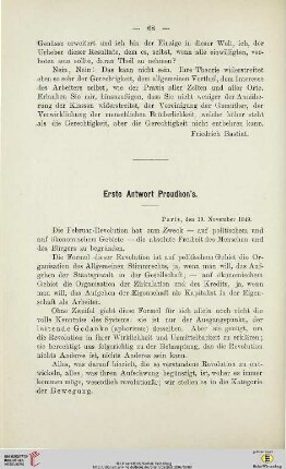 Erste Antwort Proudhon´s