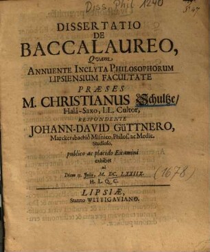 Dissertatio De Baccalaureo
