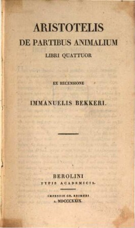 Aristotelis De partibus animalium libri quattuor