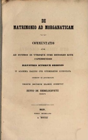 De matrimonio ad morganaticam : qvam ... examini
