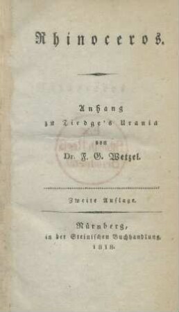 Rhinoceros : Anhang zu Tiedge's Urania