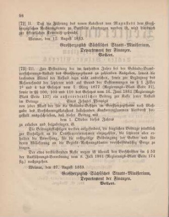 73. Ministerial-Bekanntmachung, das Ausschreiben eines ordentlichen Beitrags zur Landes-Brand-Versicherungs-Anstalt betreffend