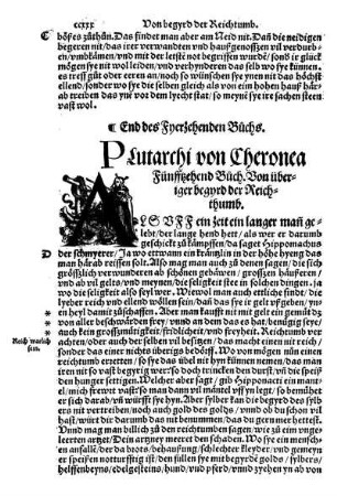 Plutarchi von Cheronea Fünfftzehend Büch. Von überiger begyrd der Reichthumb.