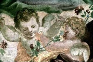 Engelsgloriole und Szenen der Bibel und Heiligenlegenden