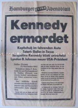 Sonderdruck der Tageszeitung "Hamburger Abendblatt" zum Mord an US-Präsident John F. Kennedy