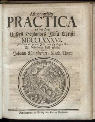 1786: Astronomische Practica auf das Jahr unsers Heylandes Jesu Christi MDCCLXXXVI