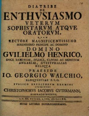Diatribe de enthusiasmo veterum sophistarum, atque oratorum