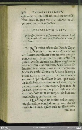 Exercitatio LXIV. Deum & Creaturam posse communi conceptu a nobis apprehendi, ideo quia similitudinem inter se habent