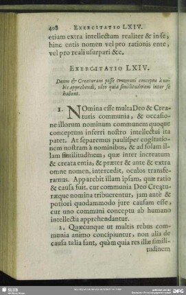 Exercitatio LXIV. Deum & Creaturam posse communi conceptu a nobis apprehendi, ideo quia similitudinem inter se habent
