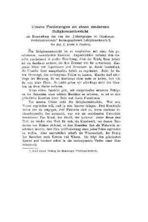 Unsere Forderungen an einen modernen Religionsunterricht : als Begründung des von der "Lehrergruppe in Hamburger Protestantenverein" herausgegebenen Lehrplanentwurfs