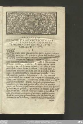 Praefatio. De More Iurisconsultorum Antiquo Et Recentiori De Iure Respondendi Et Responsorum Collectionibus.