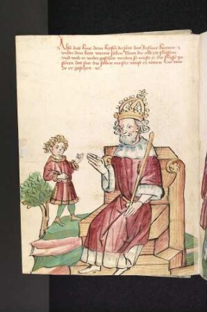 Die Fabel von den sieben weisen Meistern und dem verzauberten Kaiser (Sapientes): Merlin rät dem Kaiser die betrügerischen Meister zu töten