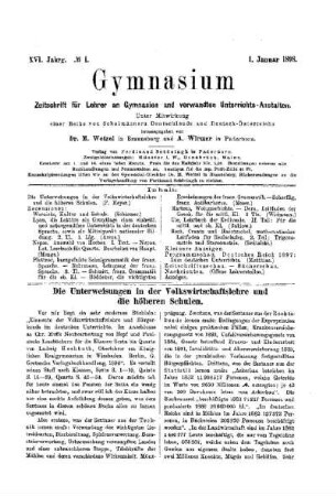 Die Unterweisungen in der Volkswirtschaftslehre und die höheren Schulen