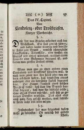 Das IV. Capitel. Von Condolenz- oder Trostbriefen.