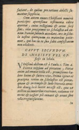 Caput Secundum. De Moribus Vel Officiis in Schola.