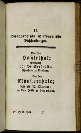 II. Topographische und ökonomische Beschreibungen