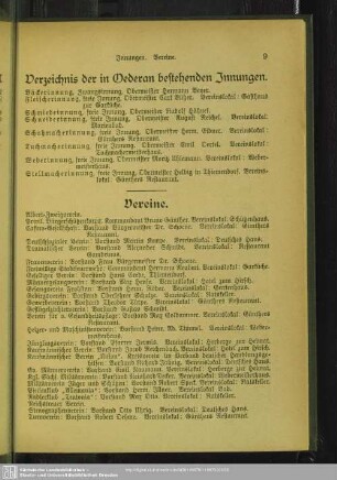 Verzeichnis der in Oederan bestehenden Innungen