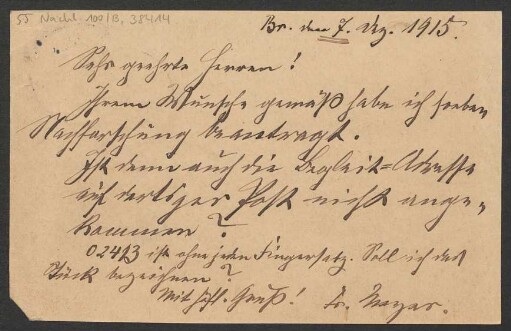 Brief an B. Schott's Söhne : 07.12.1915