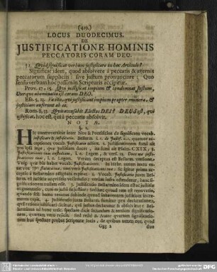 Locus Duodecimus De Justificatione Hominis Peccatoris Coram Deo