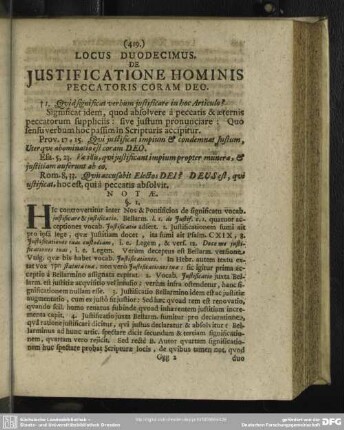 Locus Duodecimus De Justificatione Hominis Peccatoris Coram Deo