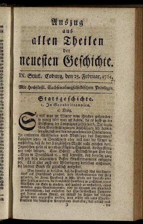 IX. Stück. Coburg, den 25. Februar, 1761.