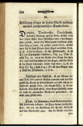 XI. Erklärung einiger in diesem Werke vorkommenden mathematischen Kunstwörter.