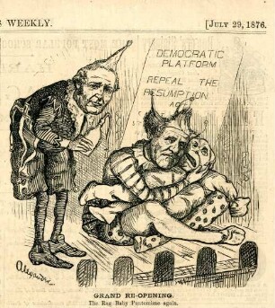 Grand re-opening. The Rag Baby Pantomime again : Tilden und Hendricks treten auf einer Bühne zusammen mit einer Stoffpuppe als Clowns auf
