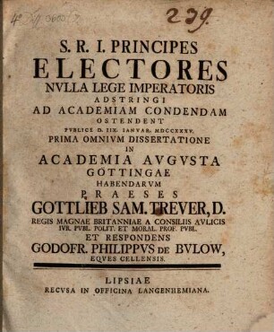 S.R.I. Principes Electores nulla lege imperatoris adstringi ad academiam condendam