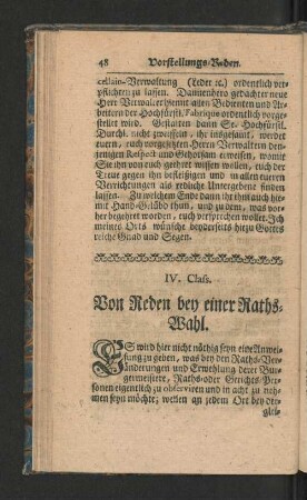 IV. Class. Von Reden bey einer Raths- Wahl.