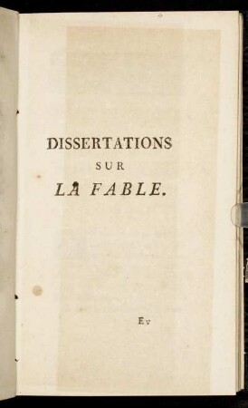 Dissertations sur la Fable.