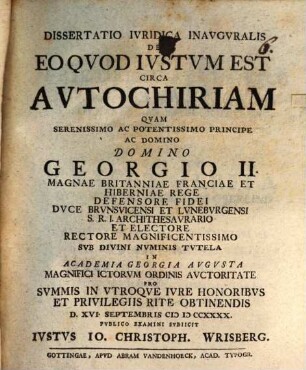 Diss. iur. inaug. de eo quod iustum est circa autochiriam