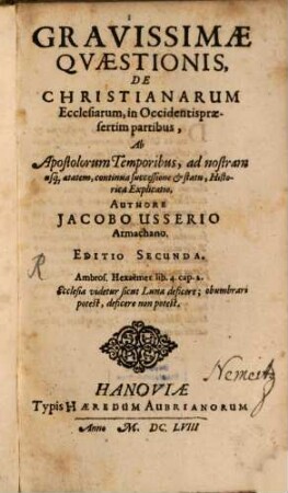 Gravissimae Quaestiones de Christianarum Ecclesiarum ... partibus