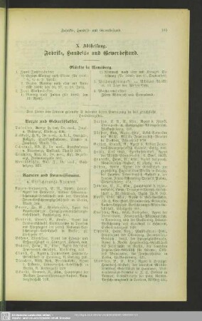X. Abtheilung. Berufsklassen und Gewerbebetriebe : X. Abtheilung. Fabrik-, Handels- und Gewerbestand