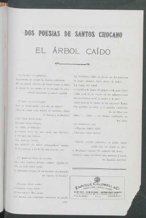 Dos poesías de Santos Chocano : El Árbol Caído [y] Nostalgia