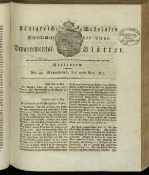 Nro 41. Sonnabend, den 22ten May 1813 [-] Nro 50. Mittwoch, den 23ten Juni 1813