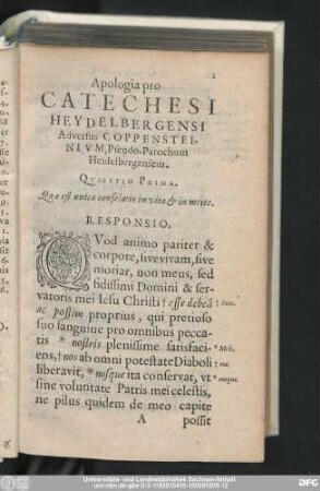 Apologia pro Catechesi Heydelbergensi Adversus Coppensteinium, Pseudo-Parochum Heidelbergensem.