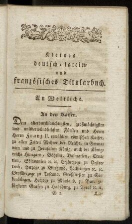 Kleines deutsch-latein- und französisches Titularbuch.
