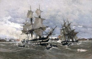 Übergabe der dänischen Schiff "Christian VIII" und "Gefion" in der Bucht von Eckernförde
