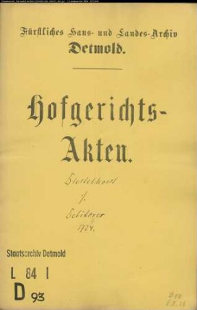 Diestelhorst, Kammersekretärs Erben gegen Debitoren Niemeier, Gosker, Schmidtmeier und Witte - Schuldforderung