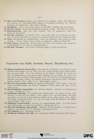 Fayencen von Delft, Amiens, Rouen, Straßburg etc. (Nr. 484-561)