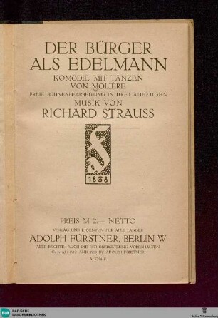 Der Bürger als Edelmann : Komödie mit Tänzen von Molière; freie Bühnenbearbeitung in 3 Aufzügen