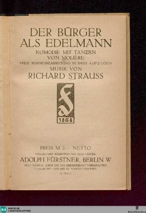 Der Bürger als Edelmann : Komödie mit Tänzen von Molière; freie Bühnenbearbeitung in 3 Aufzügen