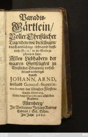 Paradies-Gärtlein : Voller Christlicher Tugenden ...