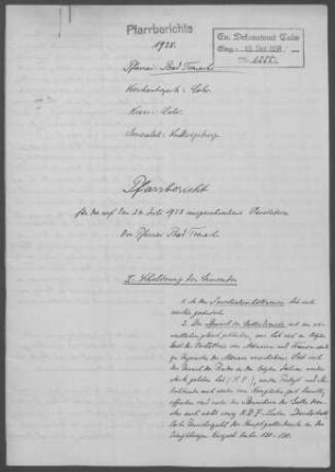 Teinach mit Emberg und Schmieh: Pfarrbericht 1938